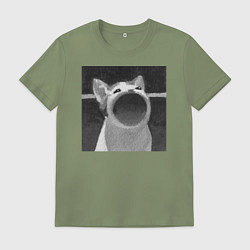 Футболка хлопковая мужская ЧБ Pop Cat, цвет: авокадо