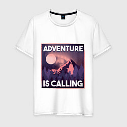 Футболка хлопковая мужская Adventure is calling, цвет: белый