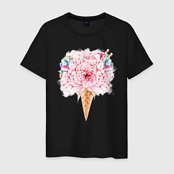 Футболка хлопковая мужская Flowers ice cream, цвет: черный