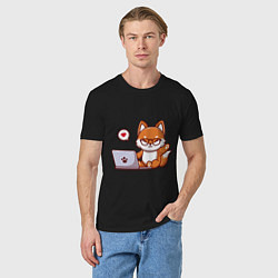 Футболка хлопковая мужская Cute fox and laptop, цвет: черный — фото 2