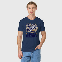Футболка хлопковая мужская Worlds best English Teacher, цвет: тёмно-синий — фото 2
