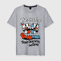 Футболка хлопковая мужская Cuphead, Dont deal with devil, цвет: меланж