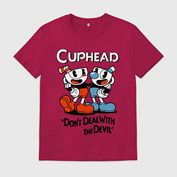 Футболка хлопковая мужская Cuphead, Dont deal with devil, цвет: маджента