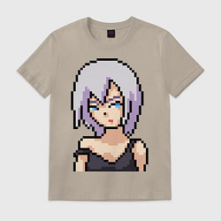 Футболка хлопковая мужская Pixel art anime, цвет: миндальный