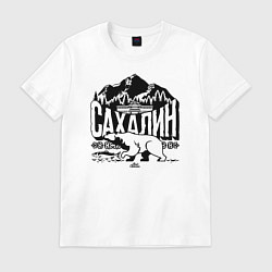 Футболка хлопковая мужская Остров Сахалин, цвет: белый