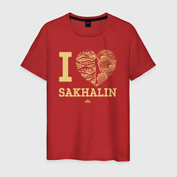 Футболка хлопковая мужская I love Sakhalin, цвет: красный
