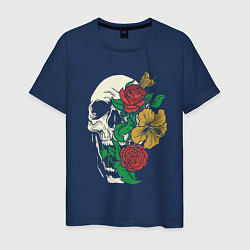 Футболка хлопковая мужская Floral Roses Skull, цвет: тёмно-синий