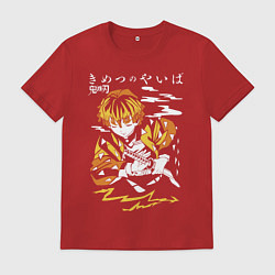 Футболка хлопковая мужская Зеницу Агацума Kimetsu no Yaiba, цвет: красный