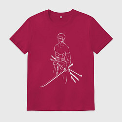 Футболка хлопковая мужская Лайн Арт Зоро из One Piece, цвет: маджента