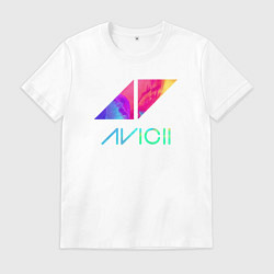 Футболка хлопковая мужская AVICII RAIBOW, цвет: белый