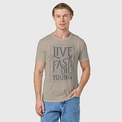 Футболка хлопковая мужская Live fast, die young, цвет: миндальный — фото 2