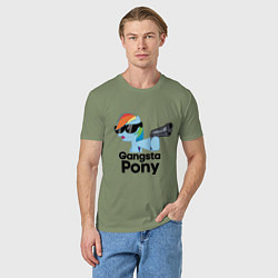 Футболка хлопковая мужская Gangsta pony, цвет: авокадо — фото 2