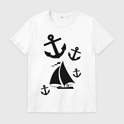 Футболка хлопковая мужская Яхта, цвет: белый