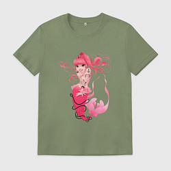 Футболка хлопковая мужская Русалка с тату модная русалочка Z, цвет: авокадо