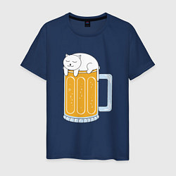 Футболка хлопковая мужская Beer Cat, цвет: тёмно-синий