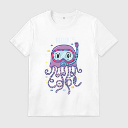 Футболка хлопковая мужская Милый Осьминог, цвет: белый