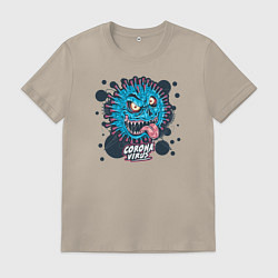 Футболка хлопковая мужская Коронавирус Coronavirus, цвет: миндальный