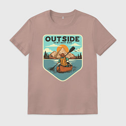 Футболка хлопковая мужская Один на реке, цвет: пыльно-розовый