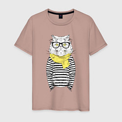 Футболка хлопковая мужская Hipster Cat, цвет: пыльно-розовый