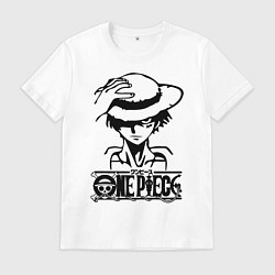 Футболка хлопковая мужская Луффи пират Соломенной шляпы, цвет: белый