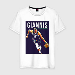 Футболка хлопковая мужская Giannis - Bucks, цвет: белый
