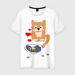 Футболка хлопковая мужская Рыжий кот, цвет: белый