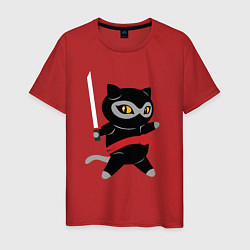 Футболка хлопковая мужская Ninja Cat, цвет: красный