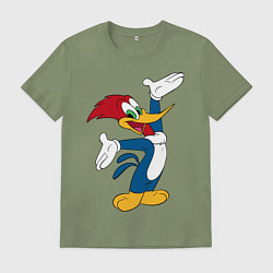Футболка хлопковая мужская Дятел Вуди позирует, цвет: авокадо