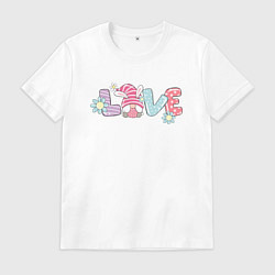 Футболка хлопковая мужская Гном в любви и цветах, цвет: белый