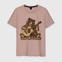 Футболка хлопковая мужская Медведь играет на гитаре, цвет: пыльно-розовый