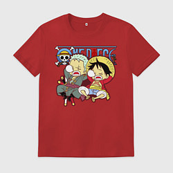 Футболка хлопковая мужская Малыши Зоро и Луффи One Piece, цвет: красный