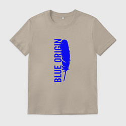 Футболка хлопковая мужская Blue Origin logo перо, цвет: миндальный
