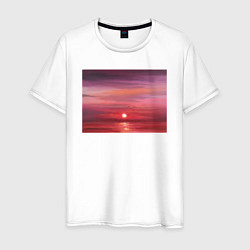 Футболка хлопковая мужская Сочный закат на море, цвет: белый