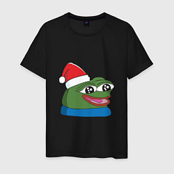 Футболка хлопковая мужская Pepe, pepe happy, Пепе хеппи, pepe happy new year, цвет: черный