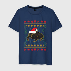 Футболка хлопковая мужская Рождественский свитер Жаба, цвет: тёмно-синий