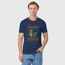 Футболка хлопковая мужская Рождественский свитер Йоркшик, цвет: тёмно-синий — фото 2