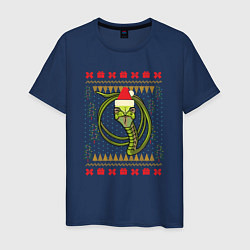 Футболка хлопковая мужская Рождественский свитер Скептическая змея, цвет: тёмно-синий