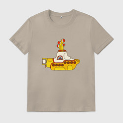 Футболка хлопковая мужская The Beatles Yellow Submarine в дудл стиле, цвет: миндальный