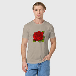 Футболка хлопковая мужская Красная роза Рисунок, цвет: миндальный — фото 2