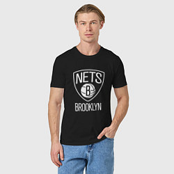 Футболка хлопковая мужская Бруклин Нетс логотип, цвет: черный — фото 2
