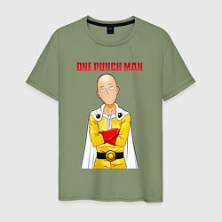 Футболка хлопковая мужская Сайтама безразличие One Punch-Man, цвет: авокадо