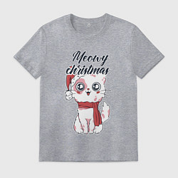 Футболка хлопковая мужская Christmas Cat, цвет: меланж