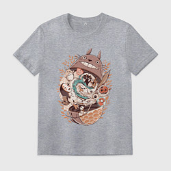 Футболка хлопковая мужская Тоторо - матрёшка, цвет: меланж