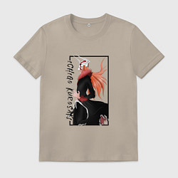 Футболка хлопковая мужская Ичиго Куросаки из аниме Блич, цвет: миндальный