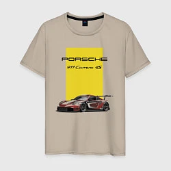 Футболка хлопковая мужская Porsche Carrera 4S Motorsport, цвет: миндальный