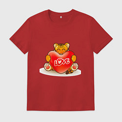 Футболка хлопковая мужская Тигр с сердечком LOVE, цвет: красный