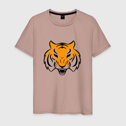 Футболка хлопковая мужская Тигр логотип, цвет: пыльно-розовый