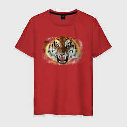 Футболка хлопковая мужская Пламенный тигр, цвет: красный