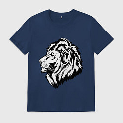 Футболка хлопковая мужская Лев в наушниках, цвет: тёмно-синий