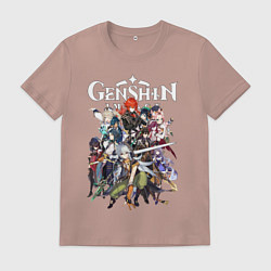 Футболка хлопковая мужская ПЕРСОНАЖИ GENSHIN IMPACT ЛОГО, цвет: пыльно-розовый